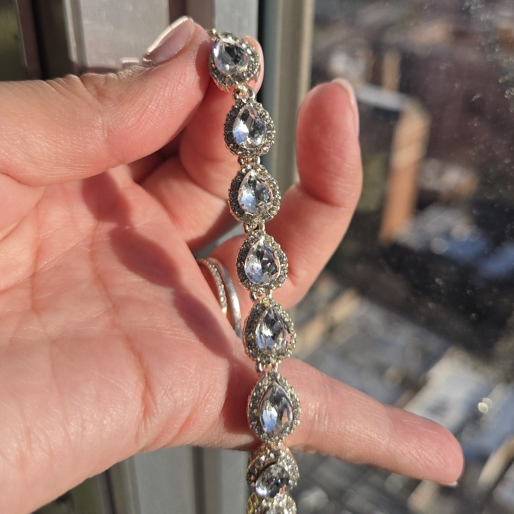 Crystal Teardrop Rhinestone Tennis Bracelet Bridal Prom Statement